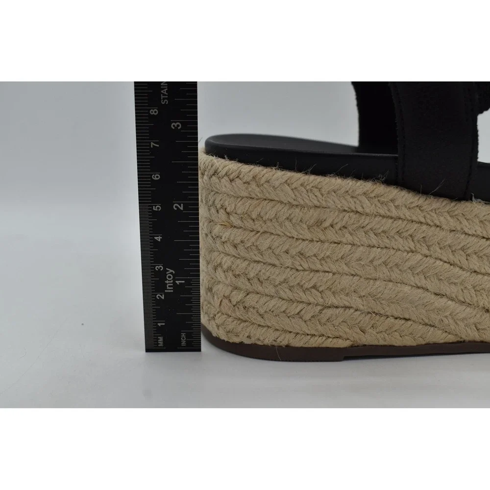 Vionic Women Size 11 Calera Black Leather Stretch Espadrille Wedge Sandals Shoes